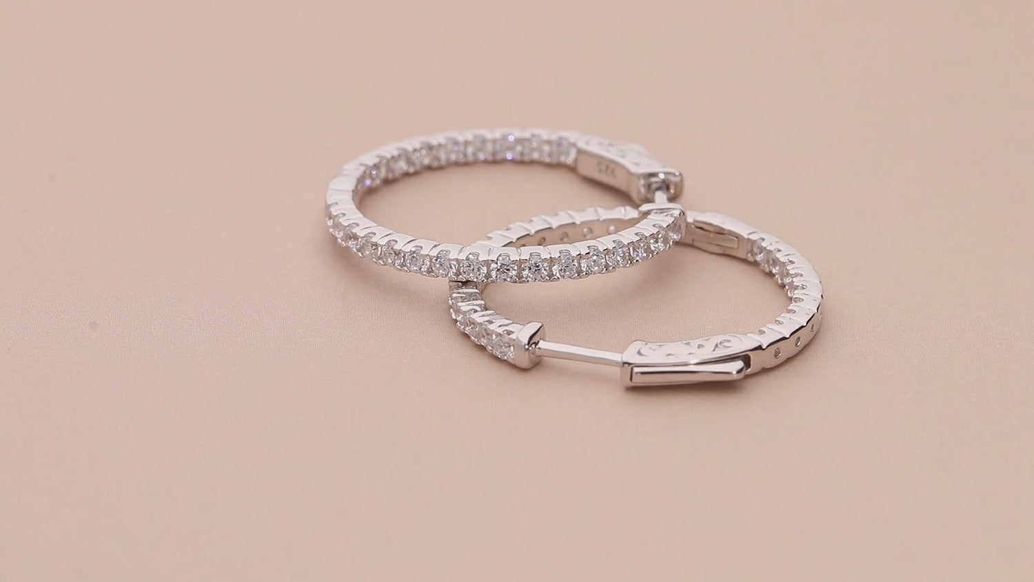 CZ Small Inside-Out Hoop Earrings in Sterling Silver 1 inch, 2 Pairs, 3 of 10