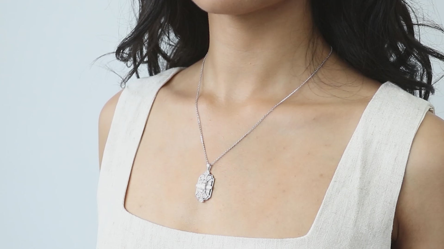 Art Deco Milgrain CZ Necklace in Sterling Silver, 3 of 11