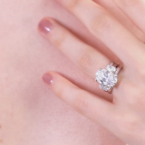Video Contains 3-Stone Oval CZ Ring Set in Sterling Silver. Style Number VR480-02