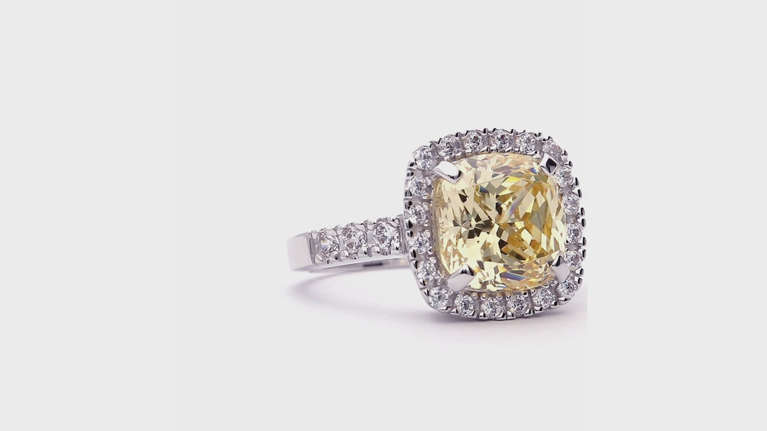 Halo Canary Yellow Cushion CZ Ring in Sterling Silver, 7 of 15