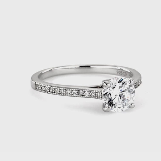 Video Contains Solitaire 1ct Round CZ Ring in Sterling Silver. Style Number R821