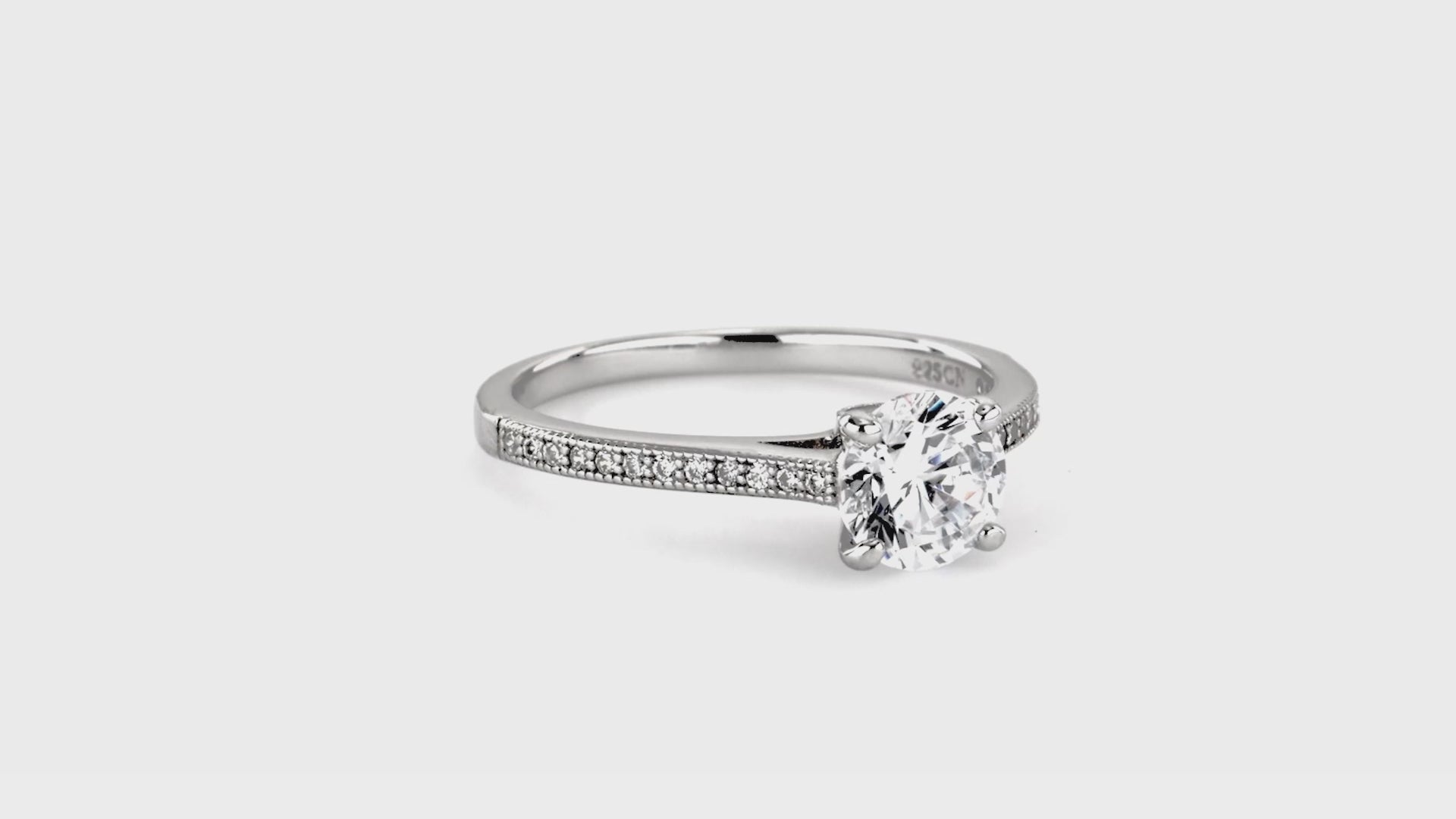 Video Contains Solitaire 1ct Round CZ Ring in Sterling Silver. Style Number R821