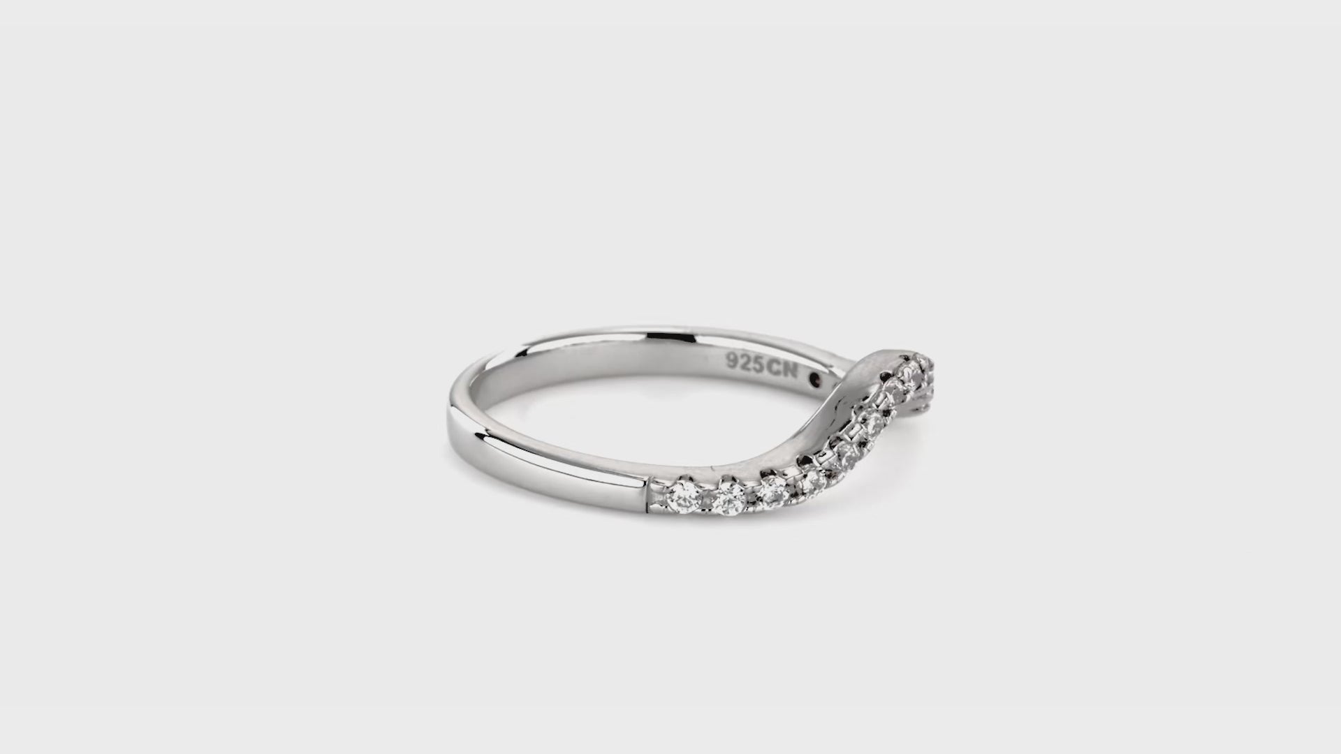 Video Contains Wishbone CZ Curved Half Eternity Ring in Sterling Silver. Style Number R1498-B