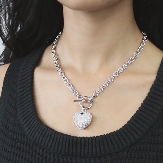 Video Contains Heart CZ Toggle Pendant Necklace in Silver-Tone. Style Number N359-03