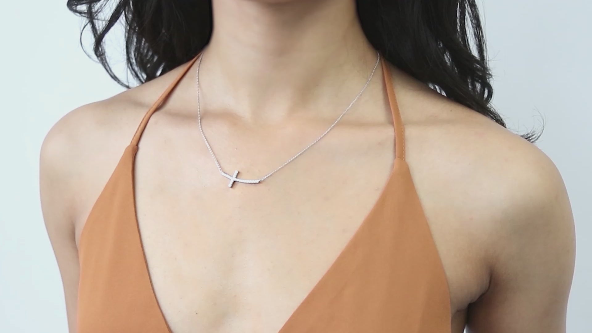 Video Contains Sideways Cross CZ Pendant Necklace in Sterling Silver. Style Number N1165-01