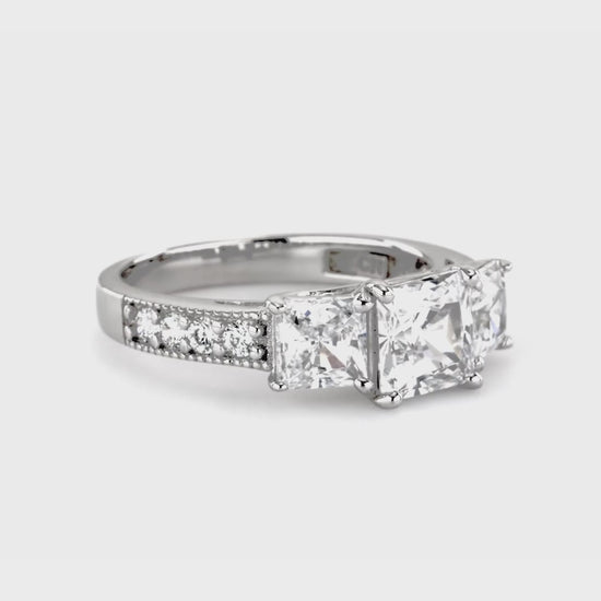 Video Contains 3-Stone Princess CZ Ring in Sterling Silver. Style Number R813-01