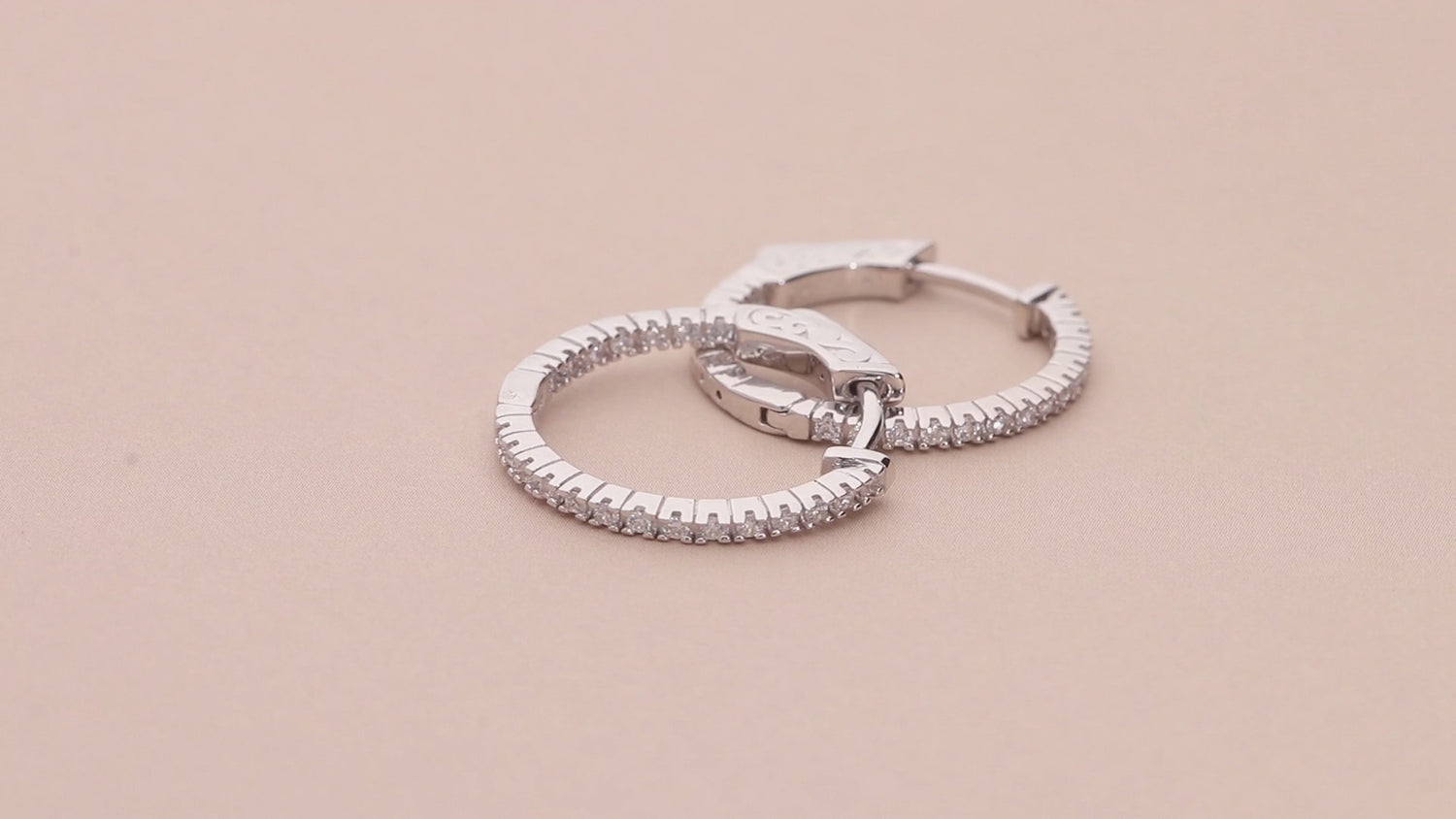 CZ Small Inside-Out Hoop Earrings in Sterling Silver 0.8 inch