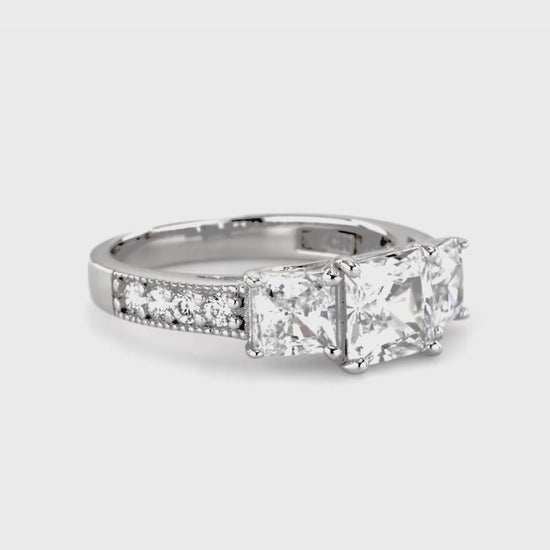 Video Contains 3-Stone Princess CZ Ring Set in Sterling Silver. Style Number R776-02