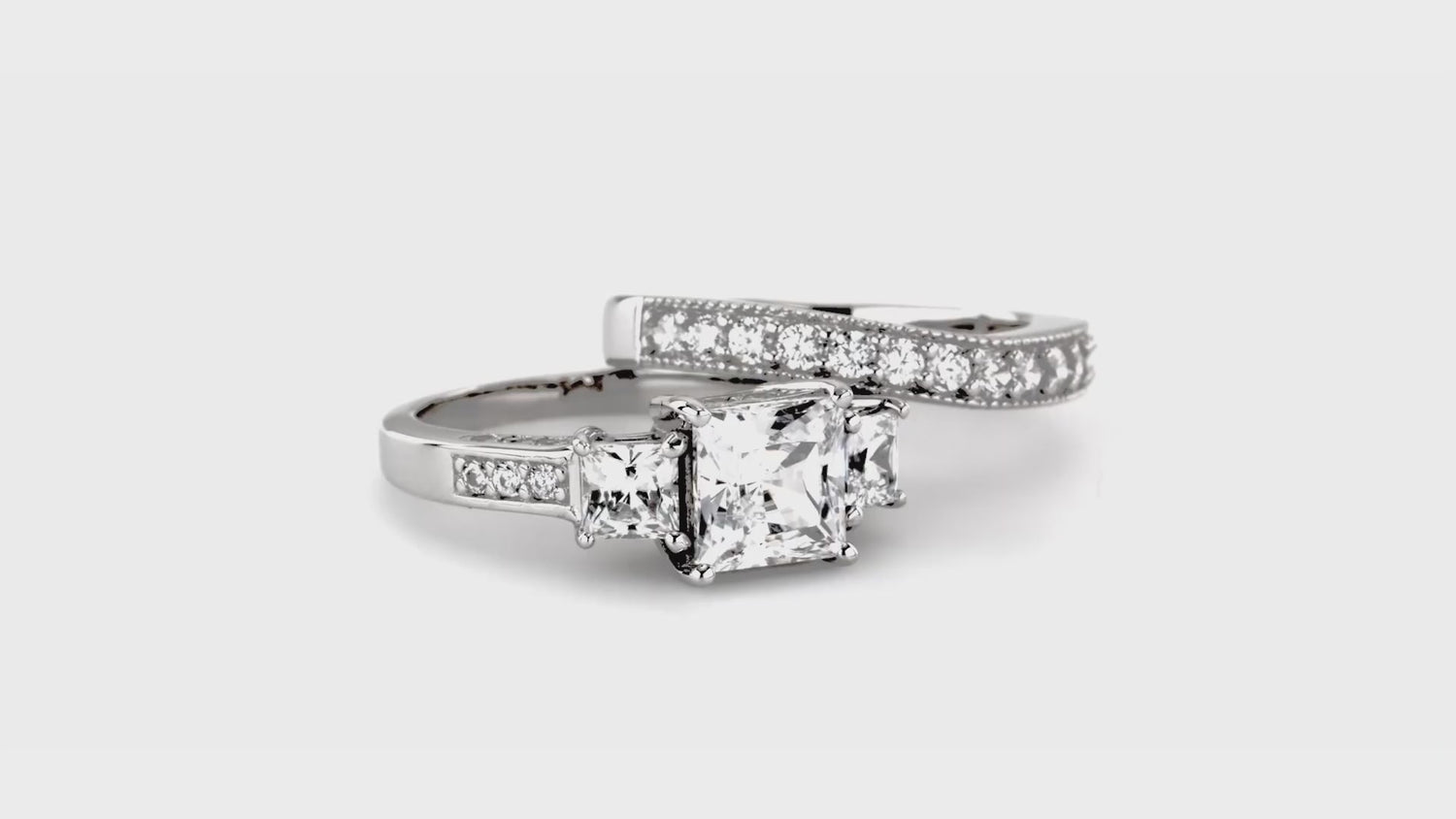 3-Stone 2ct Princess CZ Ring in Sterling Silver, 8 of 18