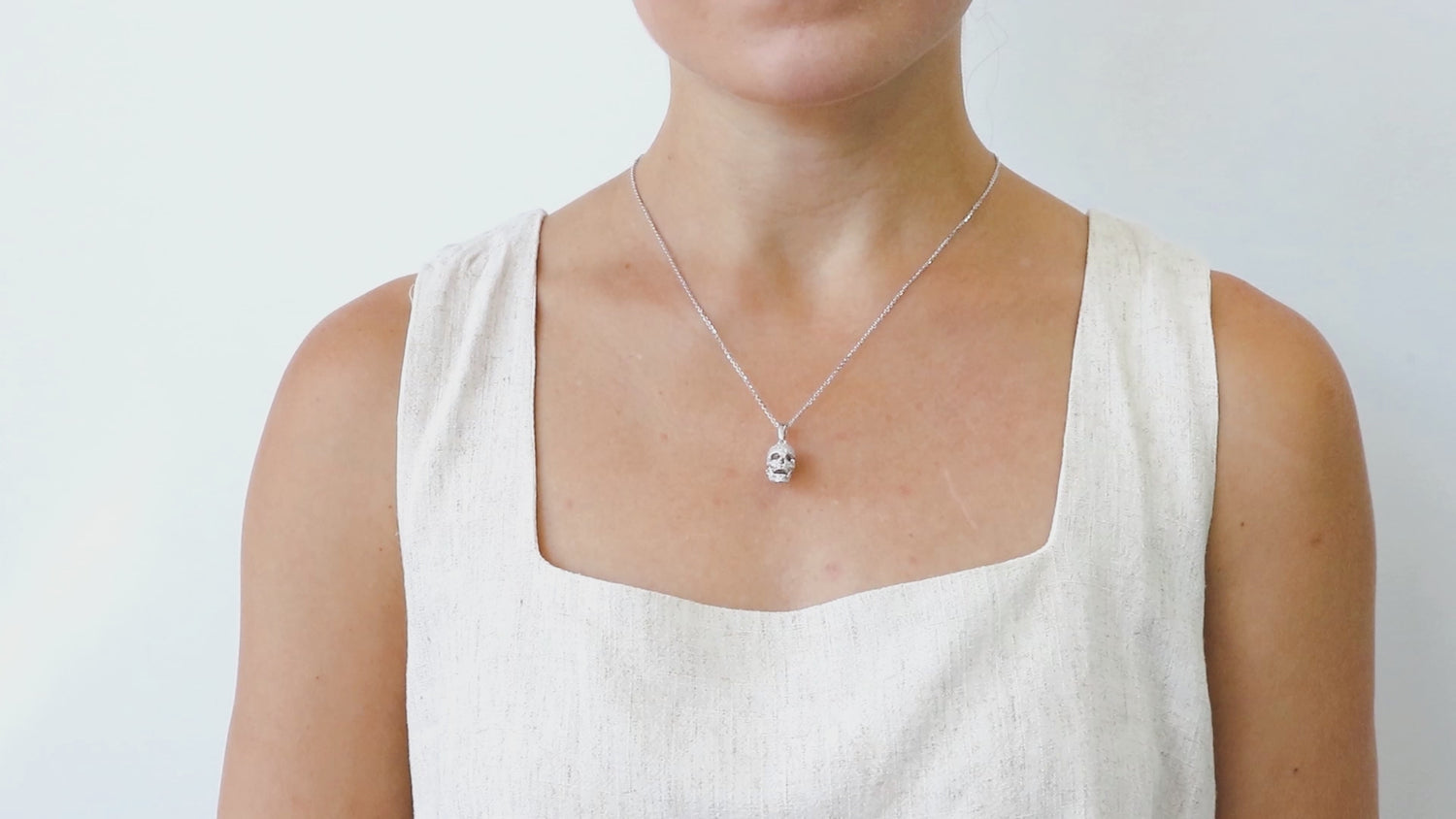 Skull Bones CZ Necklace in Sterling Silver, 3 of 6