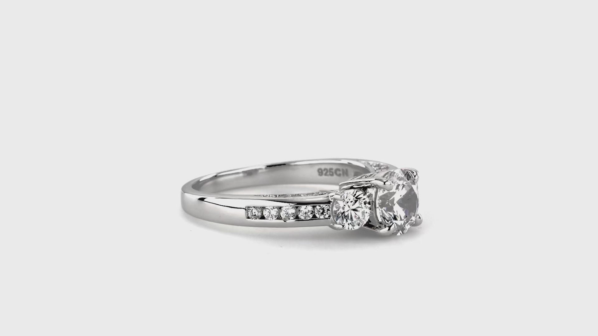 Video Contains 3-Stone Round CZ Ring Set in Sterling Silver. Style Number VR453-01