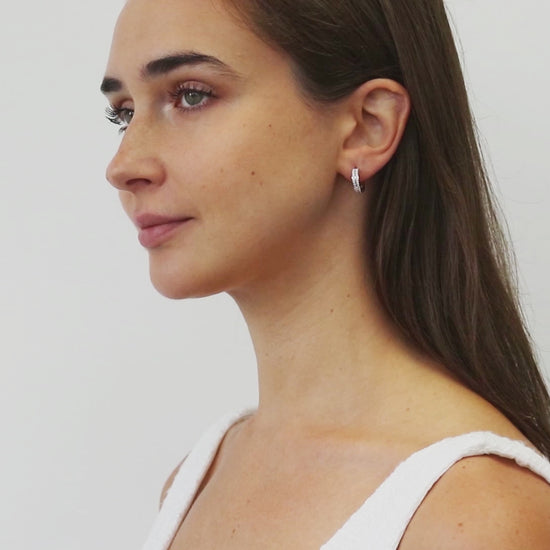 Video Contains Double Row CZ Medium Hoop Earrings in Sterling Silver 0.6". Style Number E1512-01