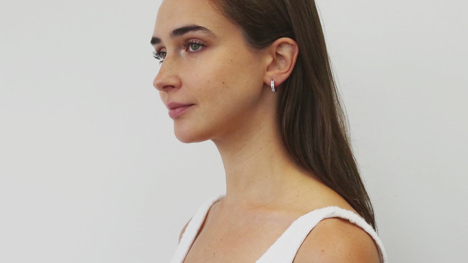Double Row CZ Small Hoop Earrings in Sterling Silver 0.6 inch, 3 of 7