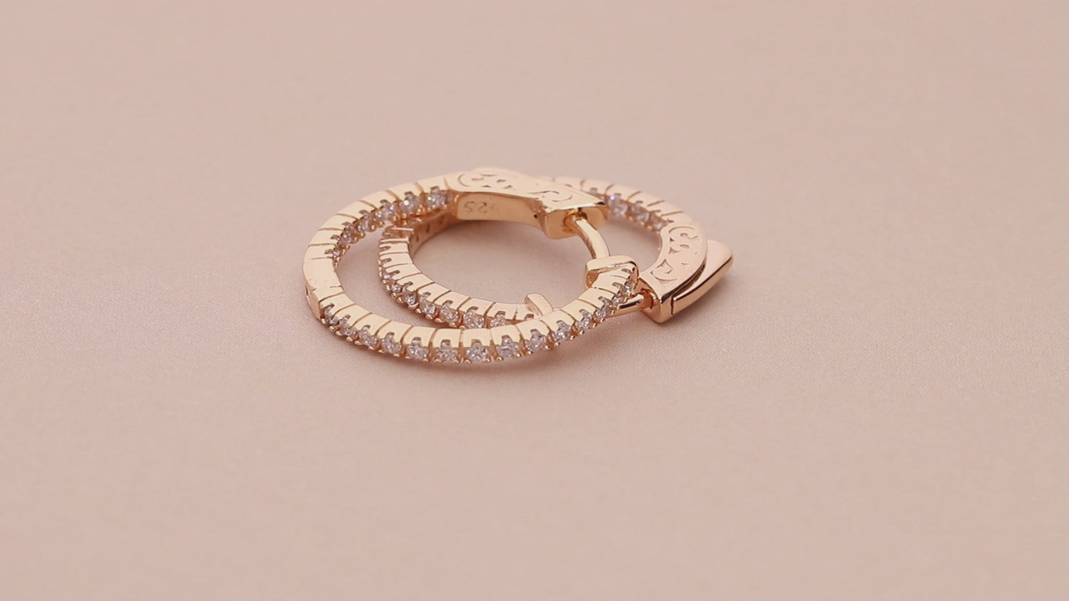 CZ Small Inside-Out Hoop Earrings in Sterling Silver 0.8 inch