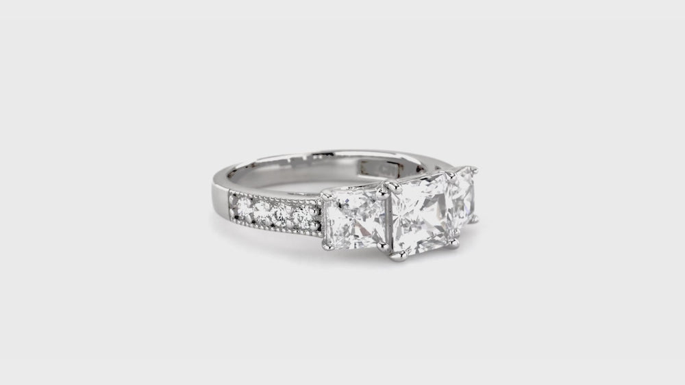 3-Stone 1.6ct Princess CZ Ring Set in Sterling Silver, 3 of 14