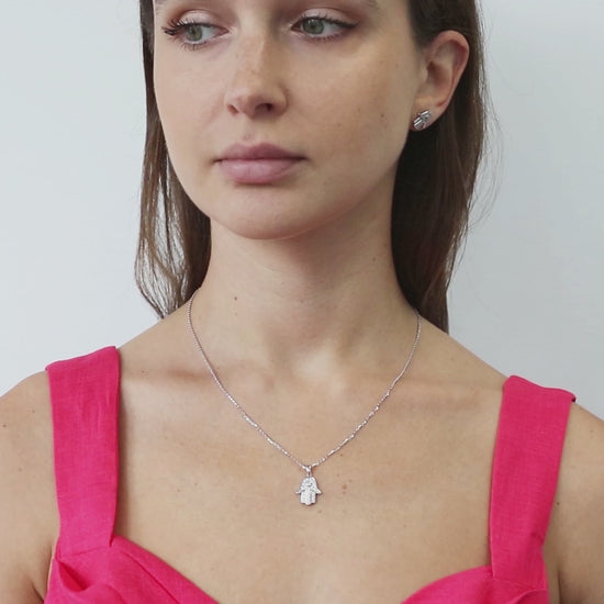 Video Contains Hamsa Hand CZ Necklace and Earrings Set in Sterling Silver. Style Number VS550-01