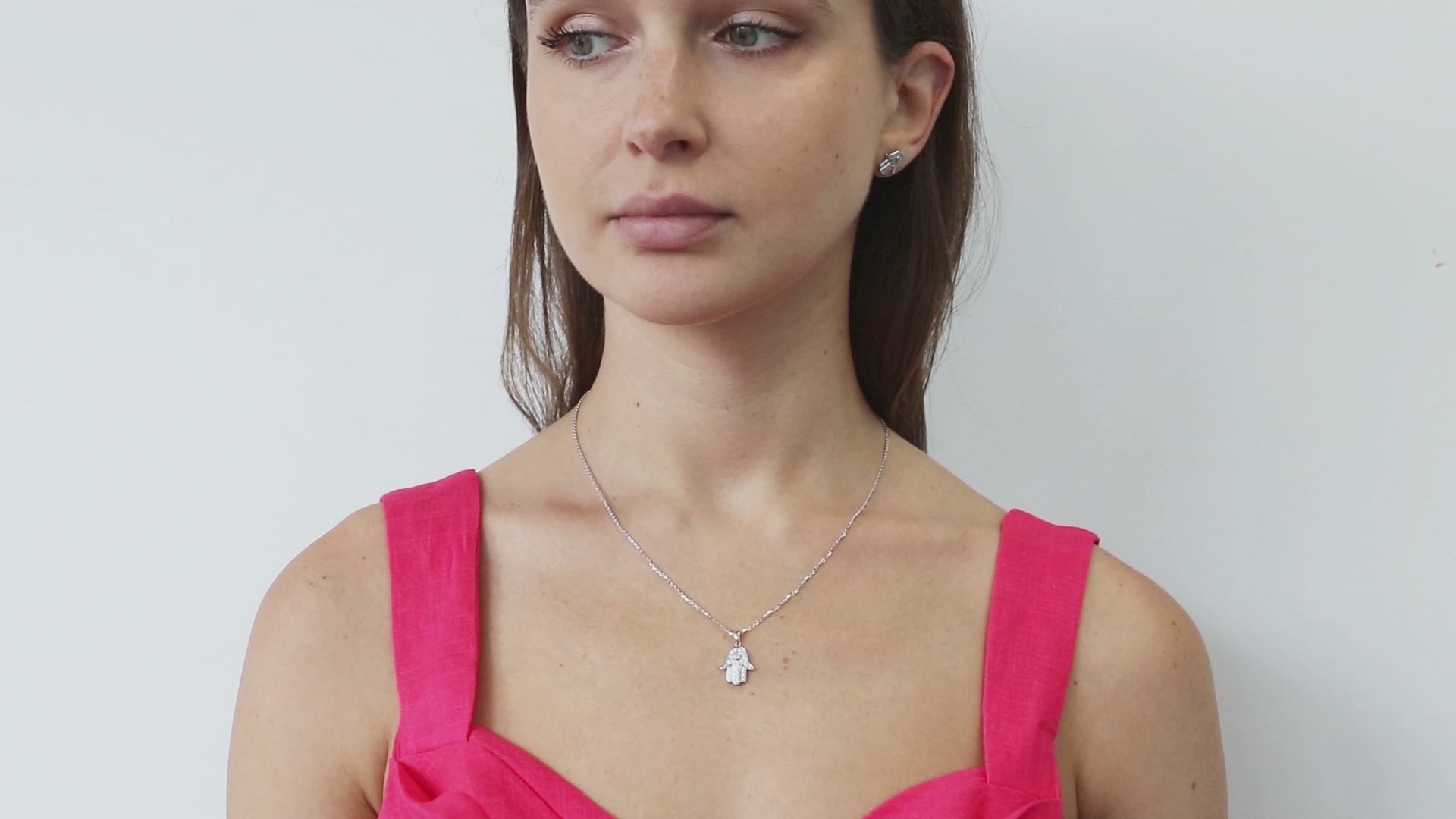 Video Contains Hamsa Hand CZ Necklace and Earrings Set in Sterling Silver. Style Number VS550-01
