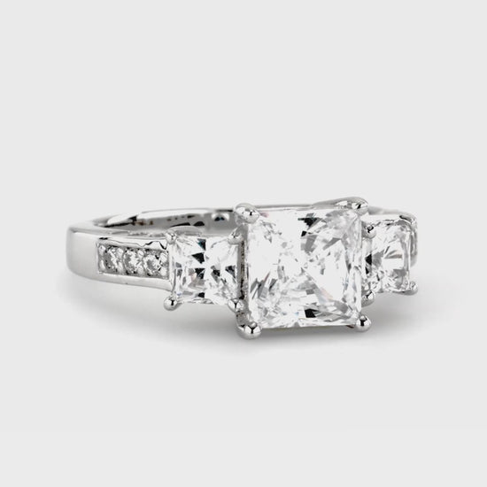 Video Contains 3-Stone Princess CZ Ring in Sterling Silver. Style Number R617