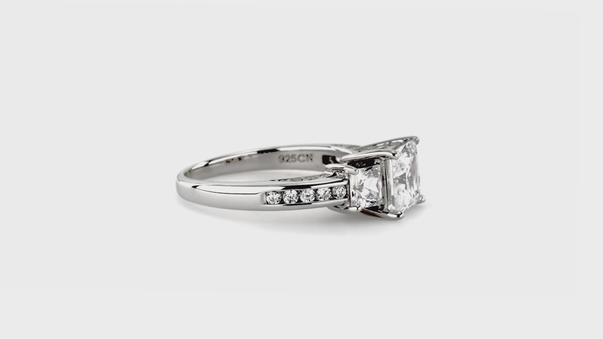 Video Contains 3-Stone Princess CZ Ring Set in Sterling Silver. Style Number VR454-01