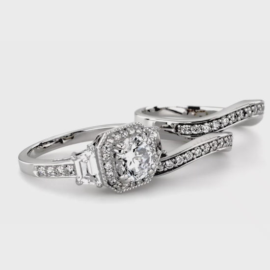 Video Contains Halo Art Deco Round CZ Ring Set in Sterling Silver. Style Number VR080-02
