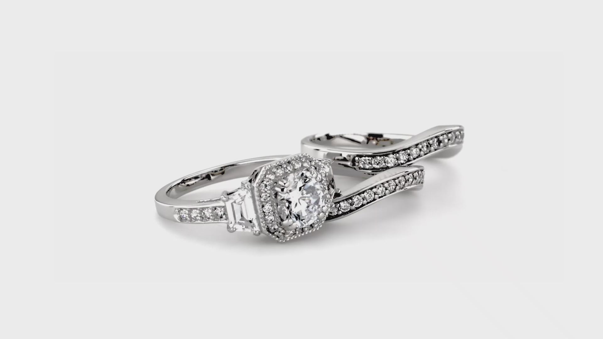 Video Contains Halo Art Deco Round CZ Ring Set in Sterling Silver. Style Number VR080-02