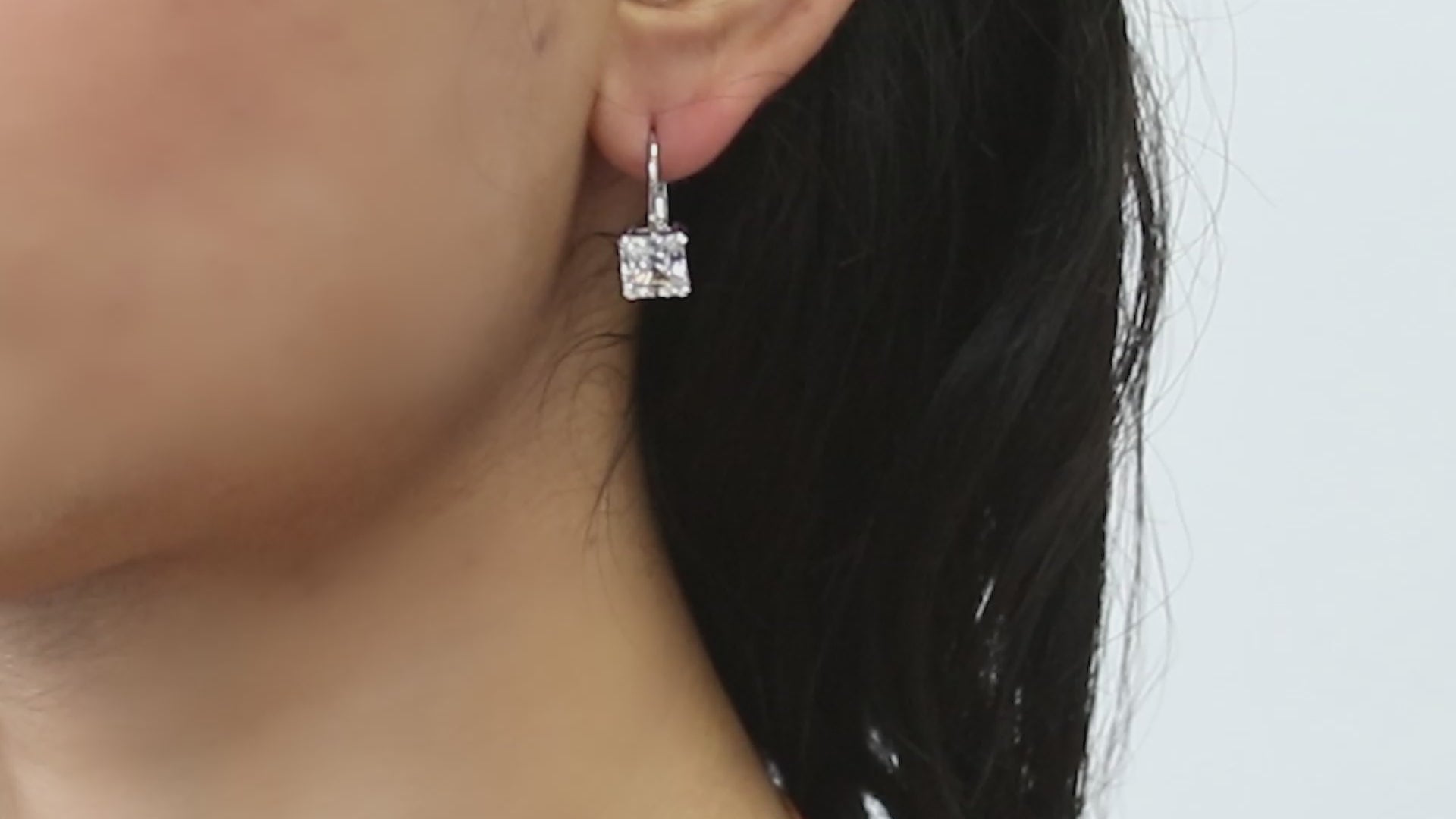 Video Contains Solitaire 4ct Princess CZ Leverback Dangle Earrings in Sterling Silver. Style Number E1250