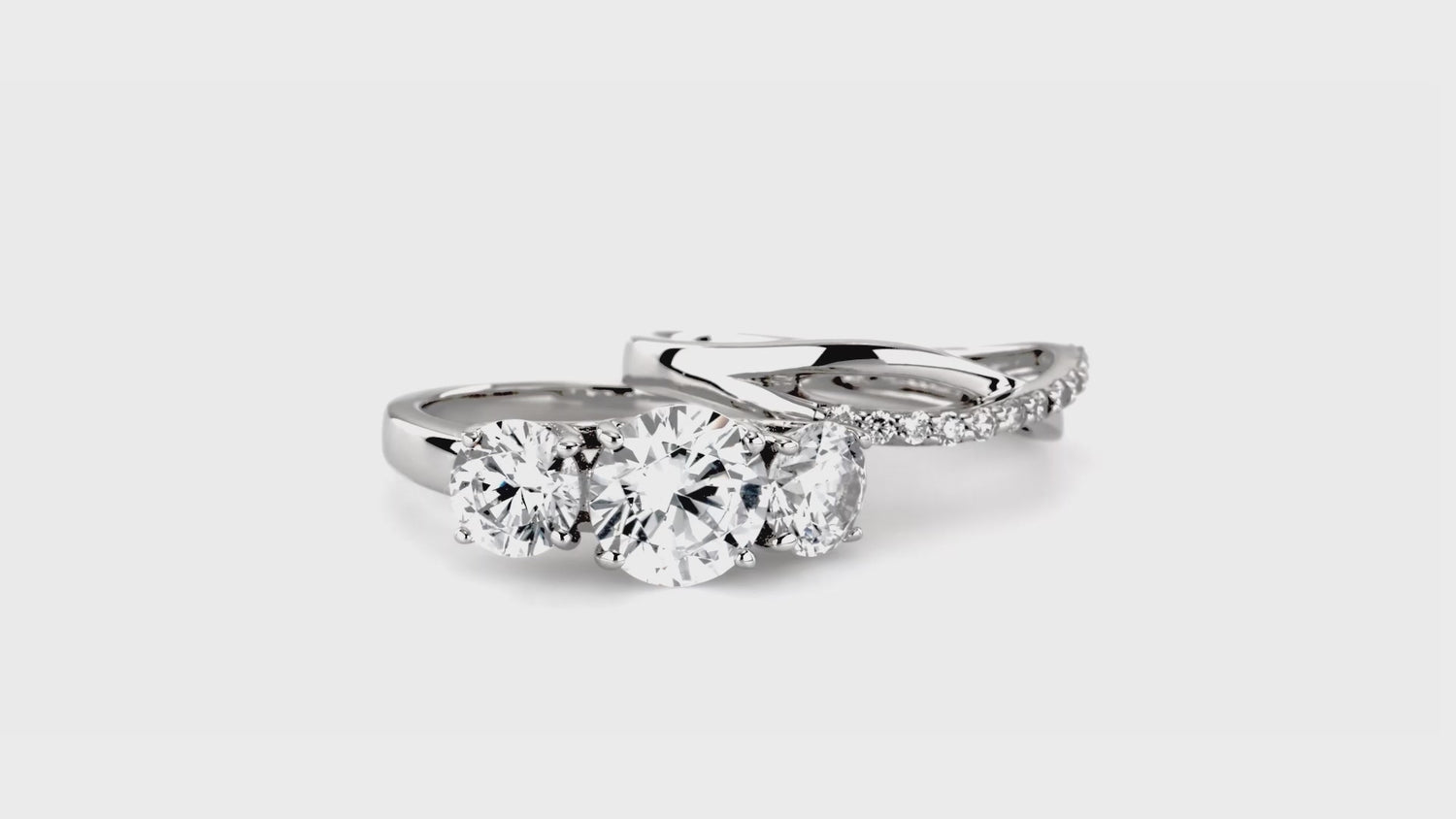 3-Stone Infinity Criss Cross 2ct CZ Ring Set in Sterling Silver, 7 of 19