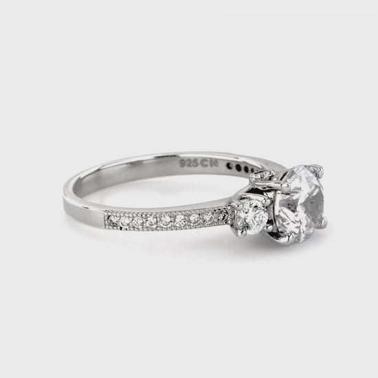 Video Contains 3-Stone Round CZ Ring Set in Sterling Silver. Style Number R537