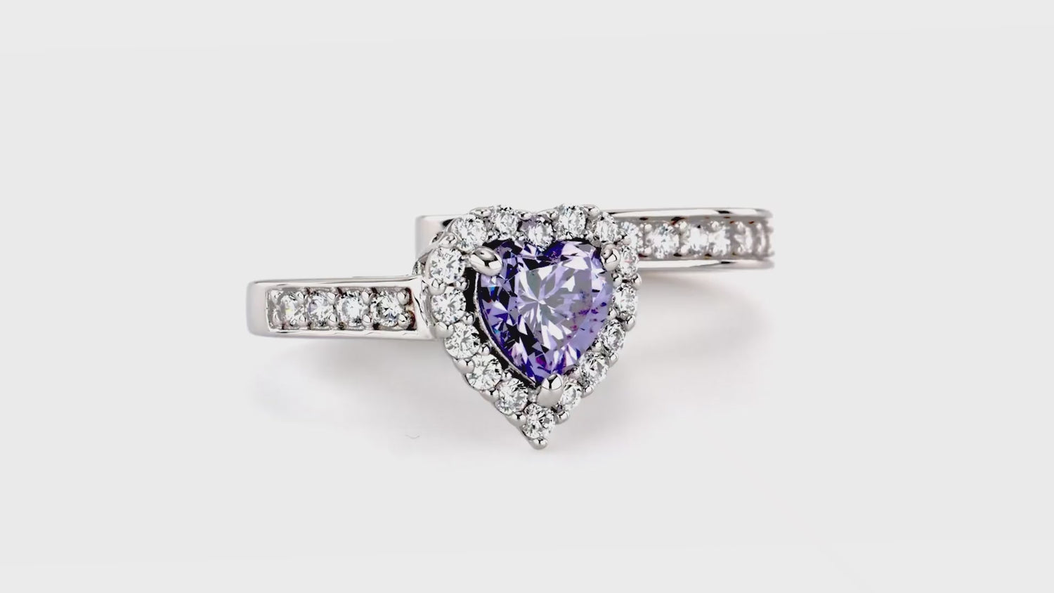Halo Heart Purple Heart CZ Ring Set in Sterling Silver, 18 of 18