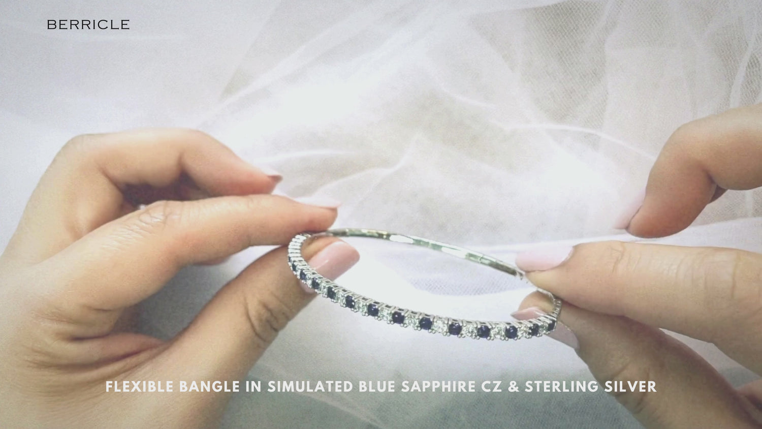 Flexible Sapphire-Blue CZ Bangle in Sterling Silver, 10 of 11