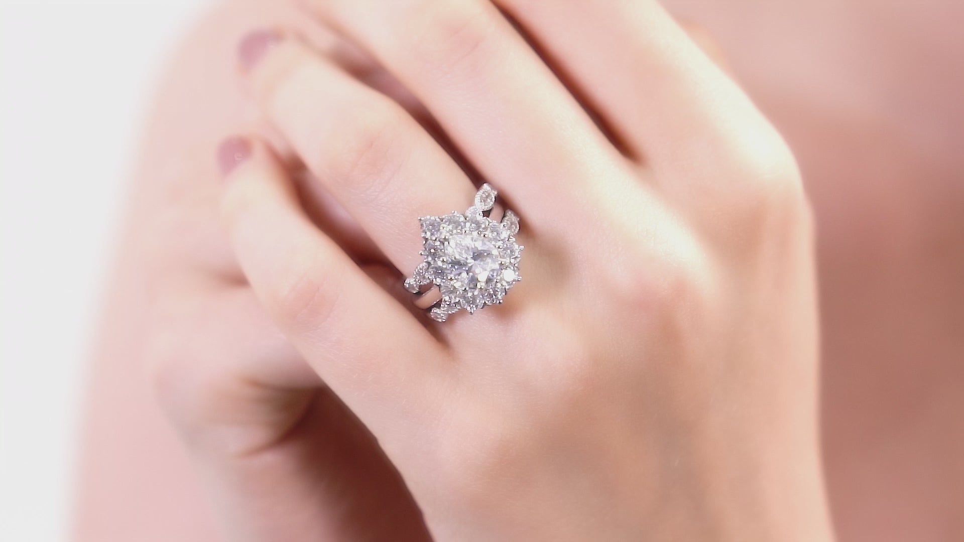 Video Contains Halo Pear CZ Ring Set in Sterling Silver. Style Number VR477-02