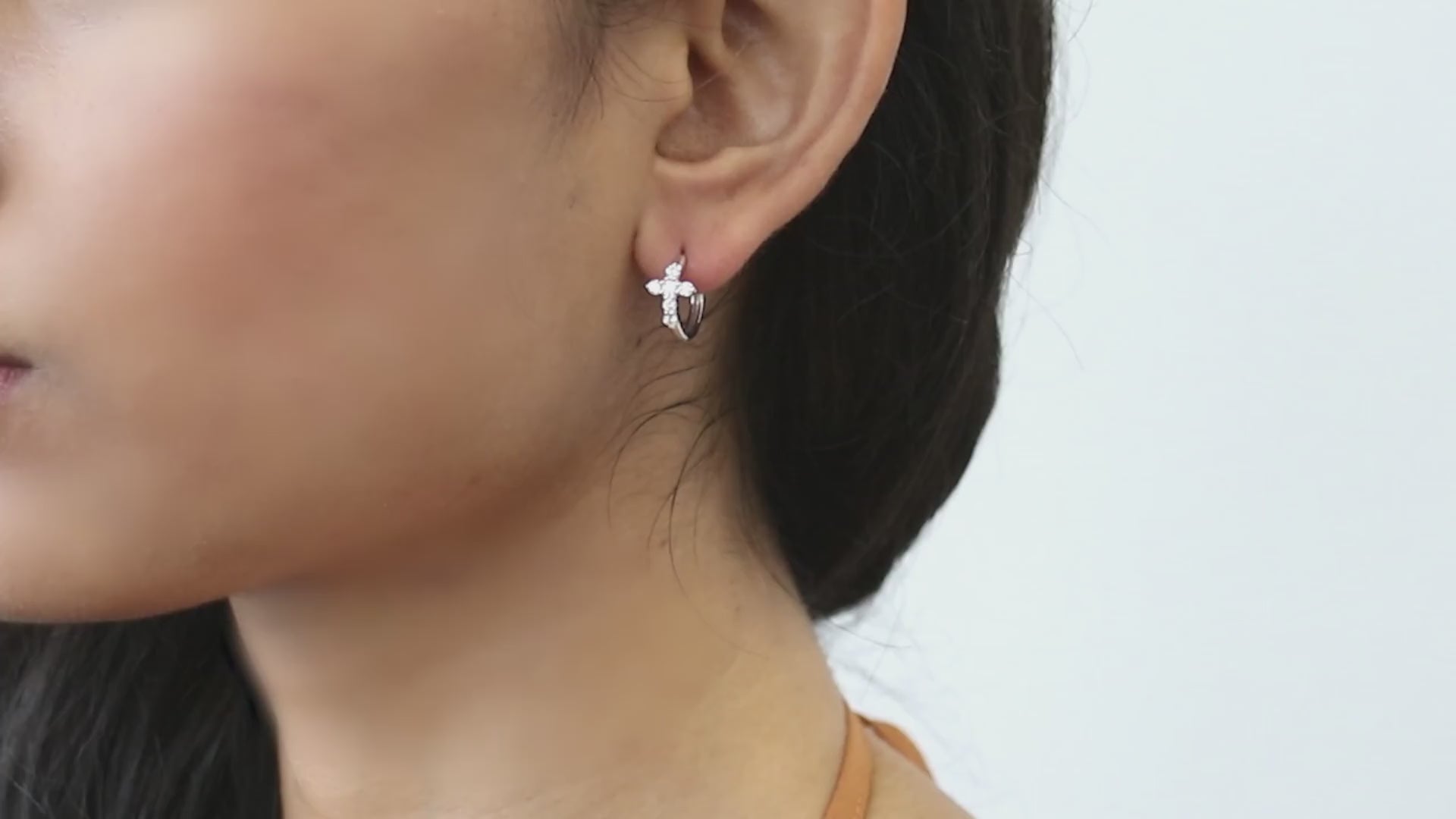 Cross Hoop Huggie Earrings