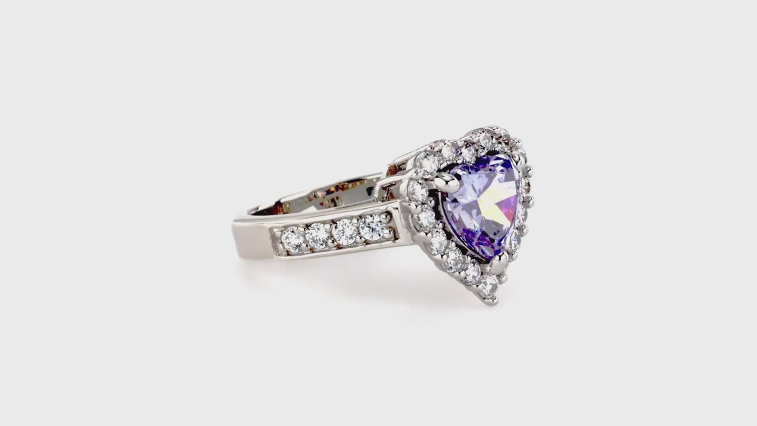 Halo Heart Purple Heart CZ Ring Set in Sterling Silver, 17 of 18