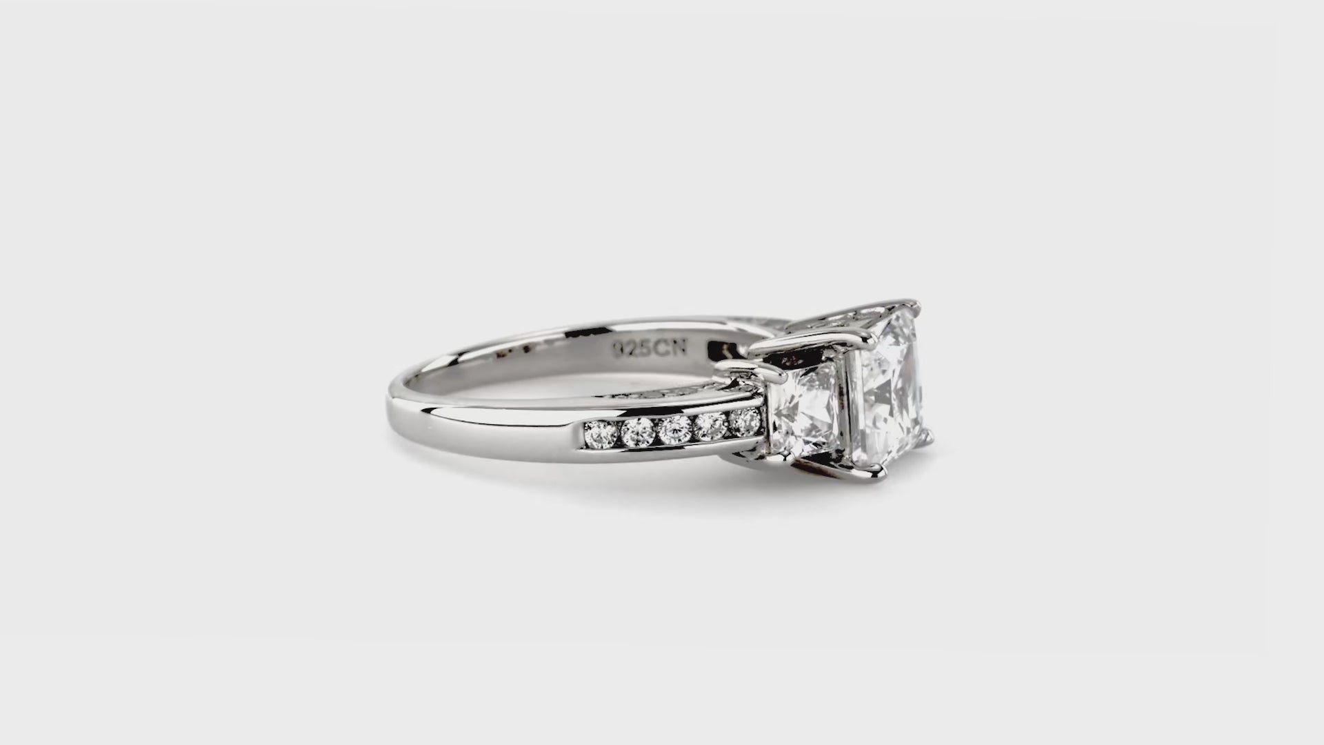 Video Contains 3-Stone Princess CZ Ring Set in Sterling Silver. Style Number VR454-02