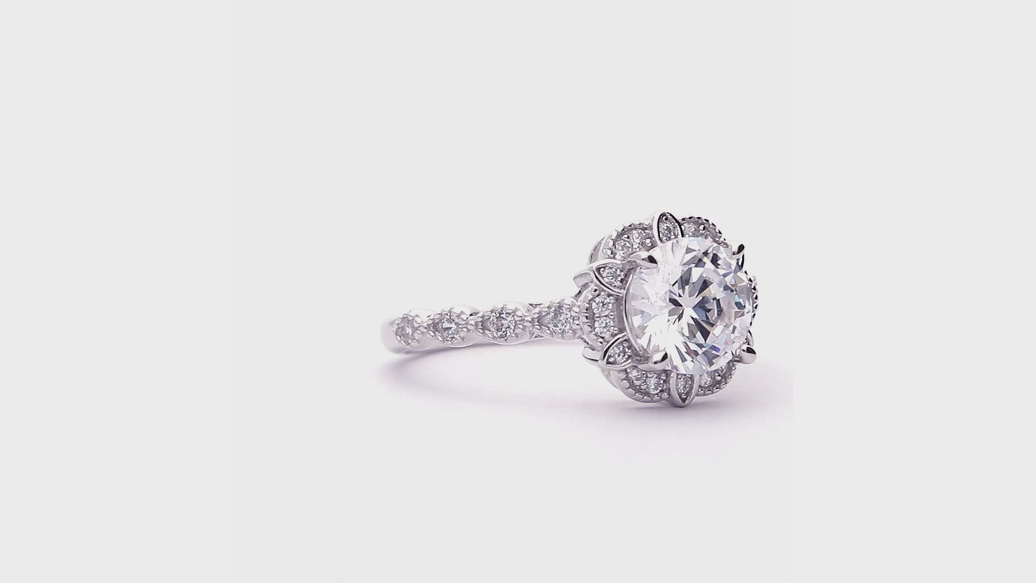 Halo Flower CZ Ring in Sterling Silver, 4 of 14