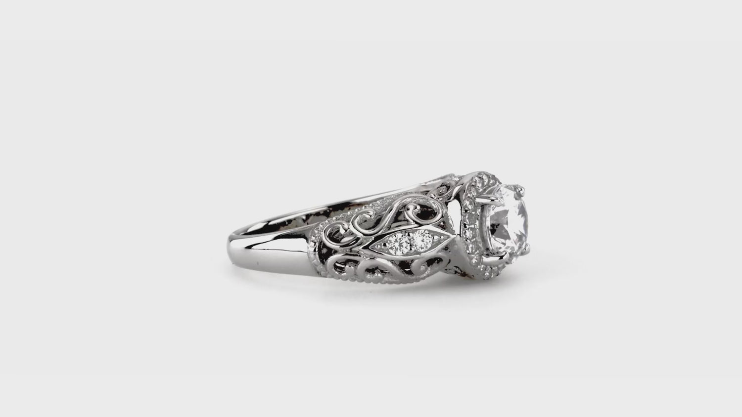 Halo Art Deco Milgrain CZ Ring in Sterling Silver, 3 of 11