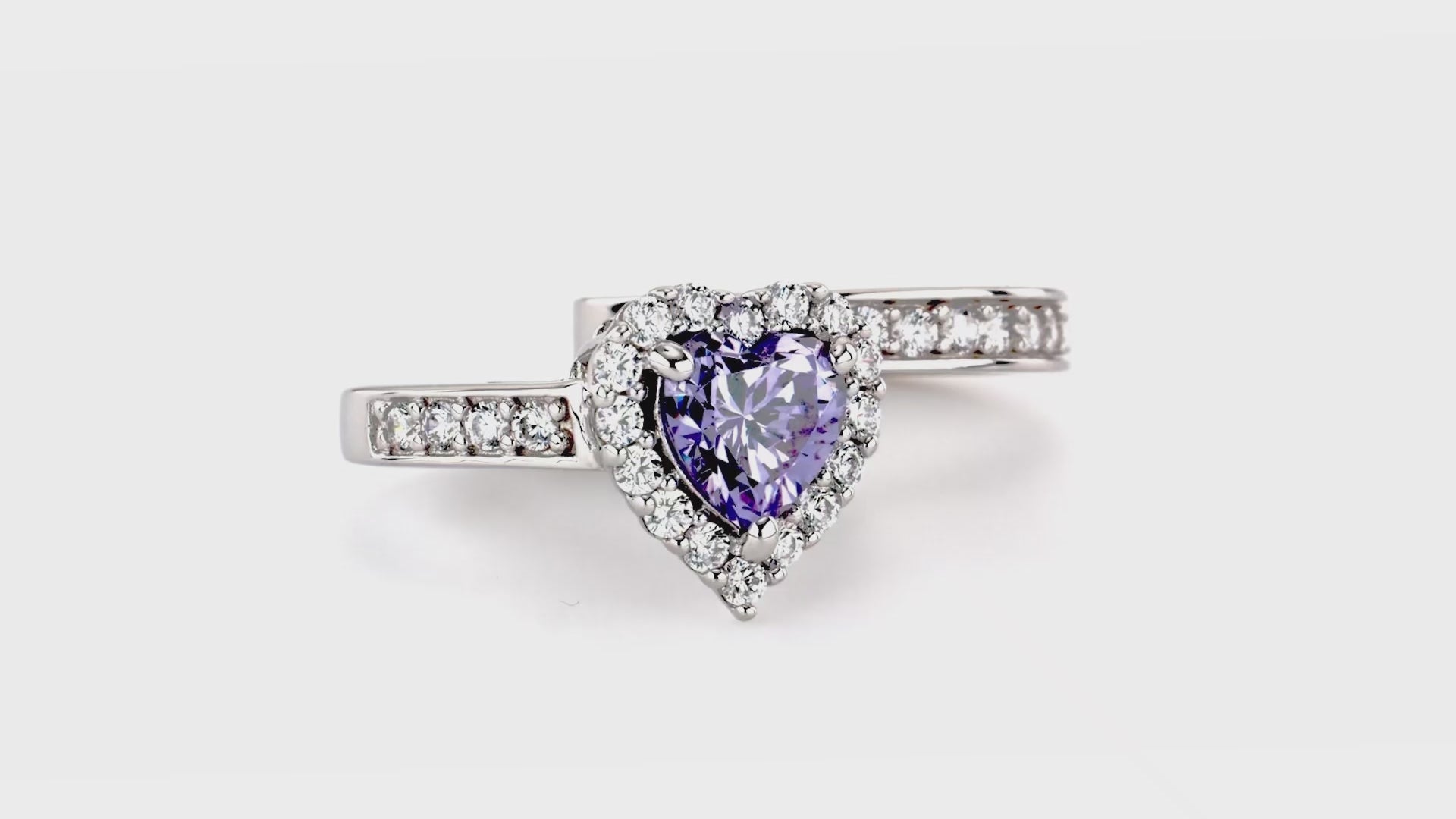Video Contains Halo Purple Heart CZ Ring Set in Sterling Silver. Style Number R608