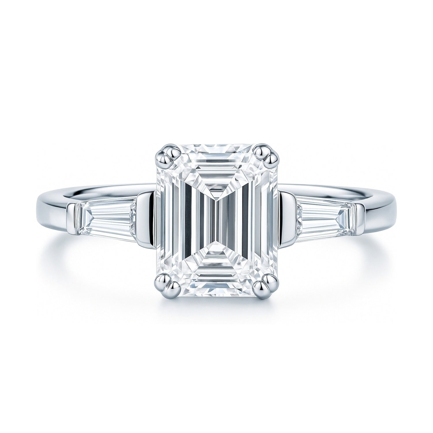 3-Stone 2.1ct Emerald Cut CZ Ring in Sterling Silver, 1 of 18