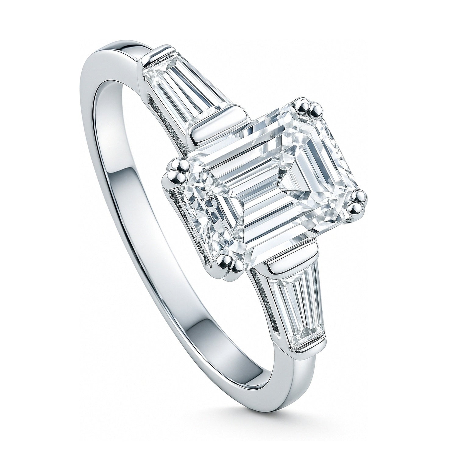 3-Stone 2.1ct Emerald Cut CZ Ring in Sterling Silver, 4 of 18