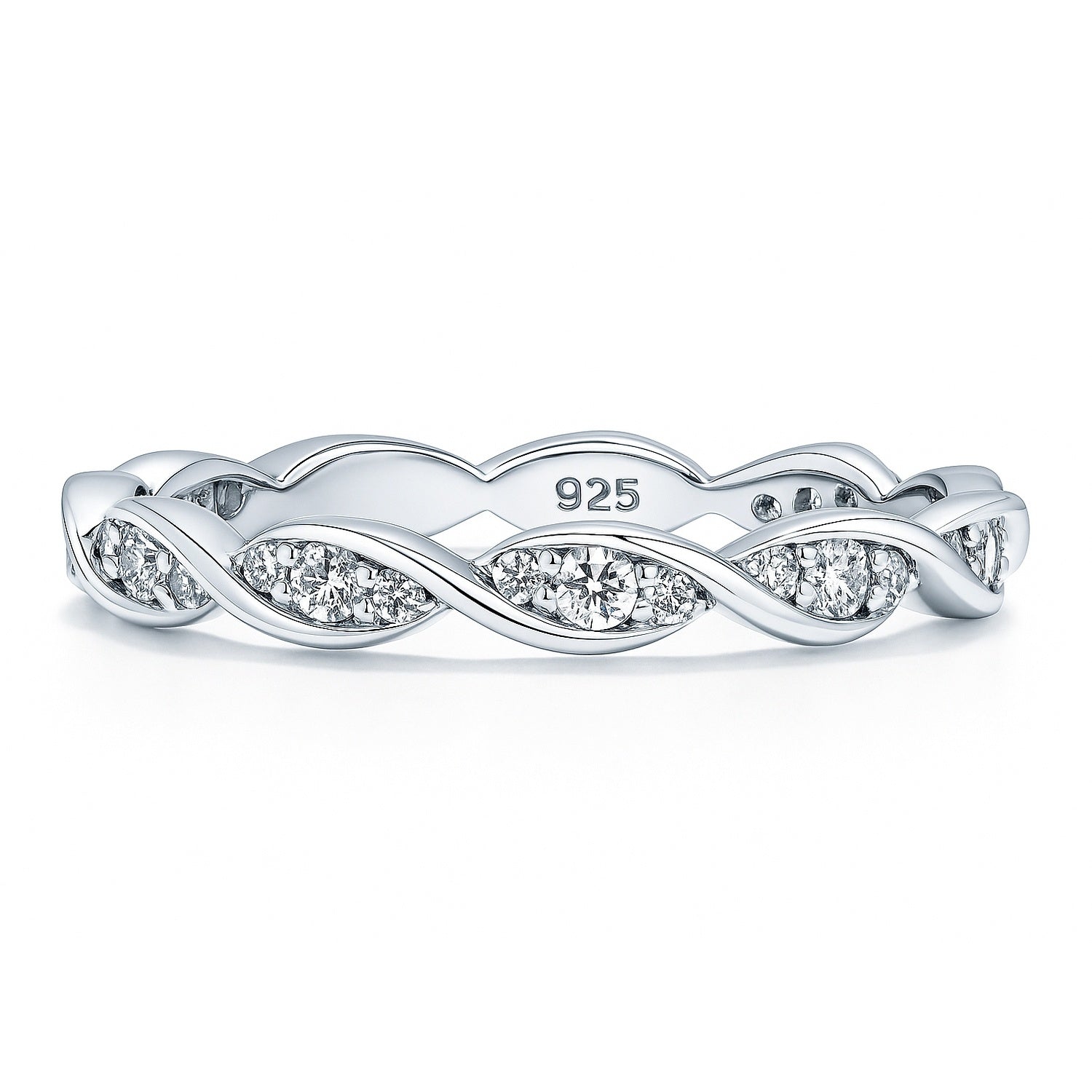 Woven Pave CZ Eternity Ring in Sterling Silver, 1 of 8