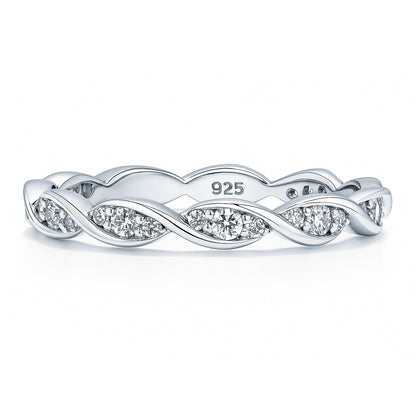 Woven Pave CZ Eternity Ring in Sterling Silver