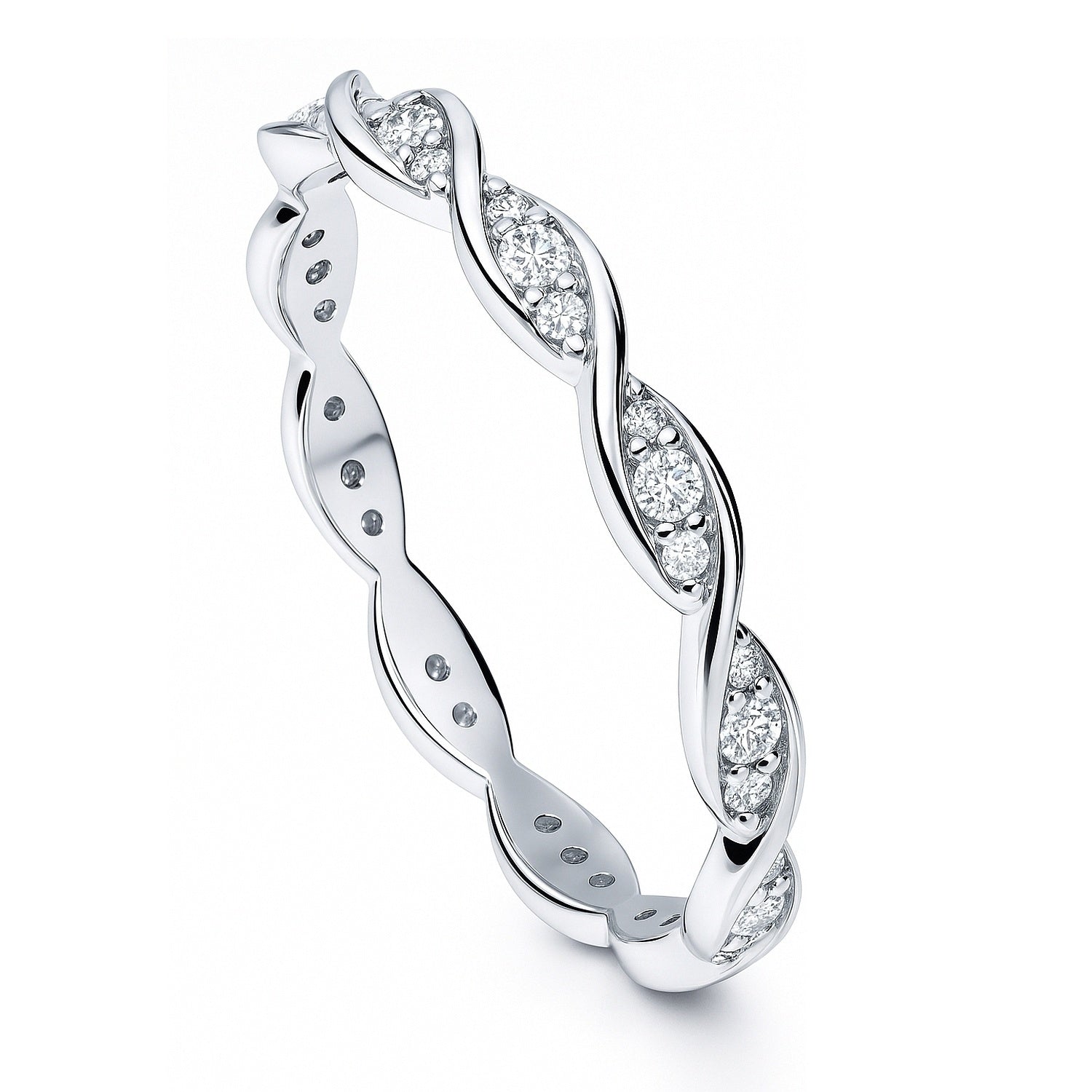 Woven Pave CZ Eternity Ring in Sterling Silver