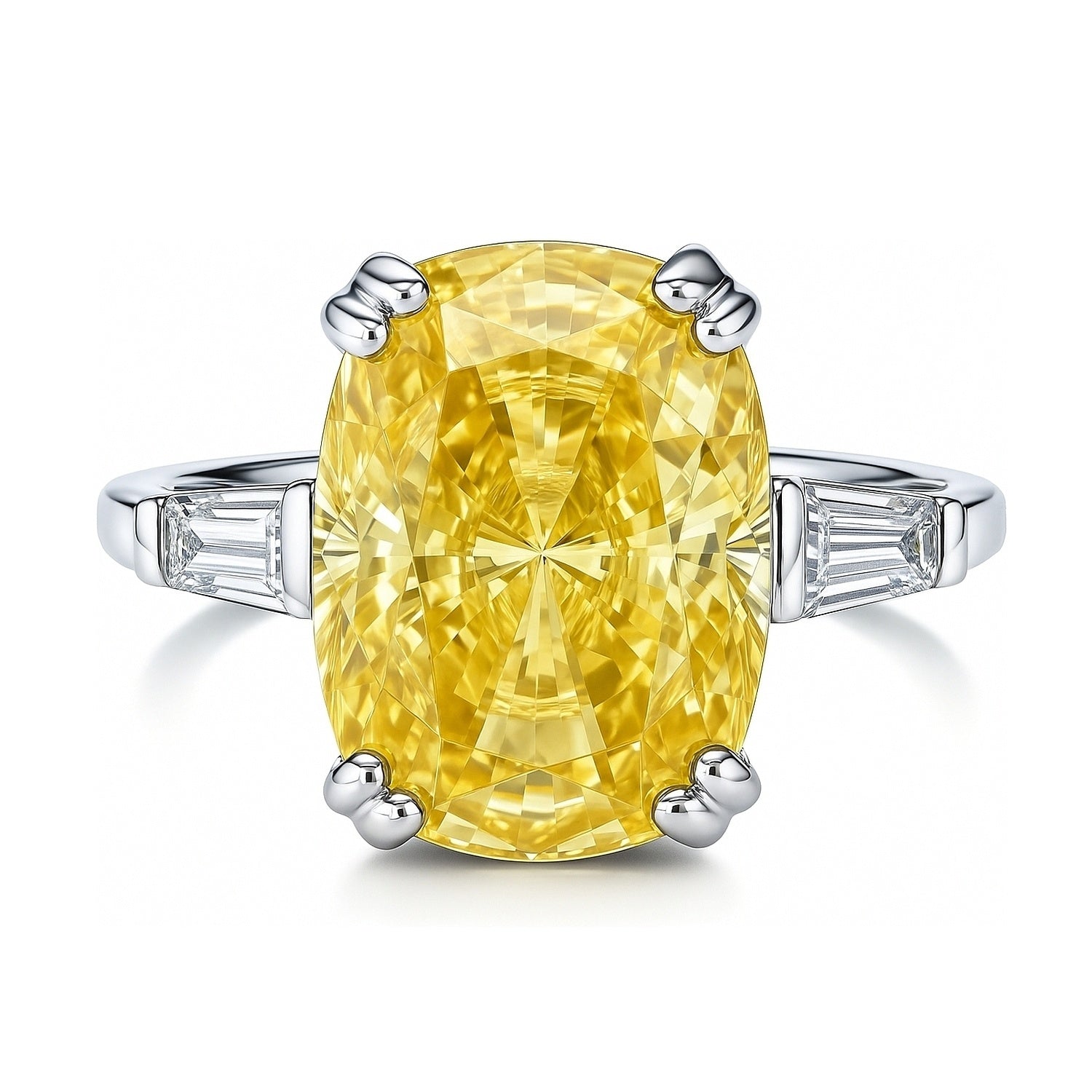 3-Stone 9ct Canary Yellow Cushion CZ Ring in Sterling Silver