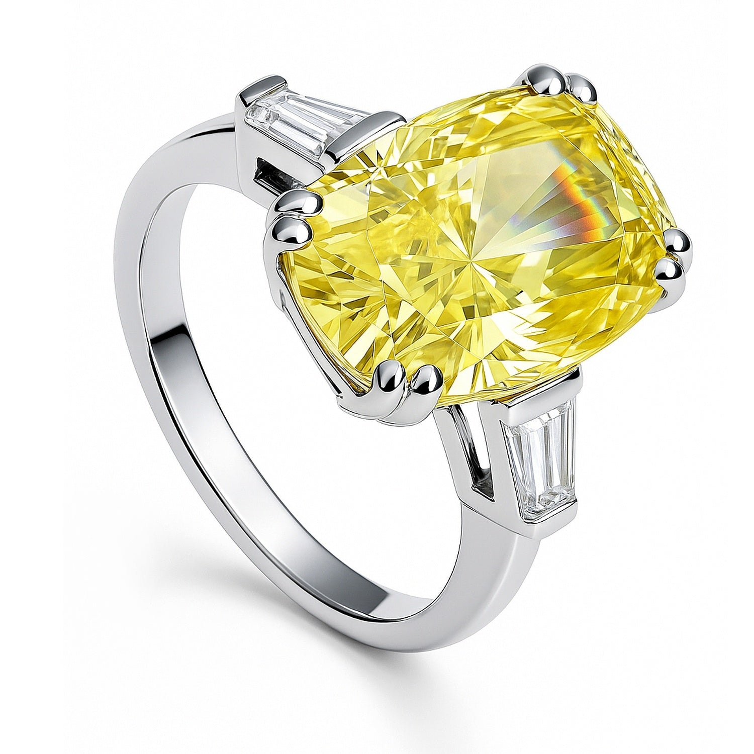 3-Stone 9ct Canary Yellow Cushion CZ Ring in Sterling Silver, 3 of 11