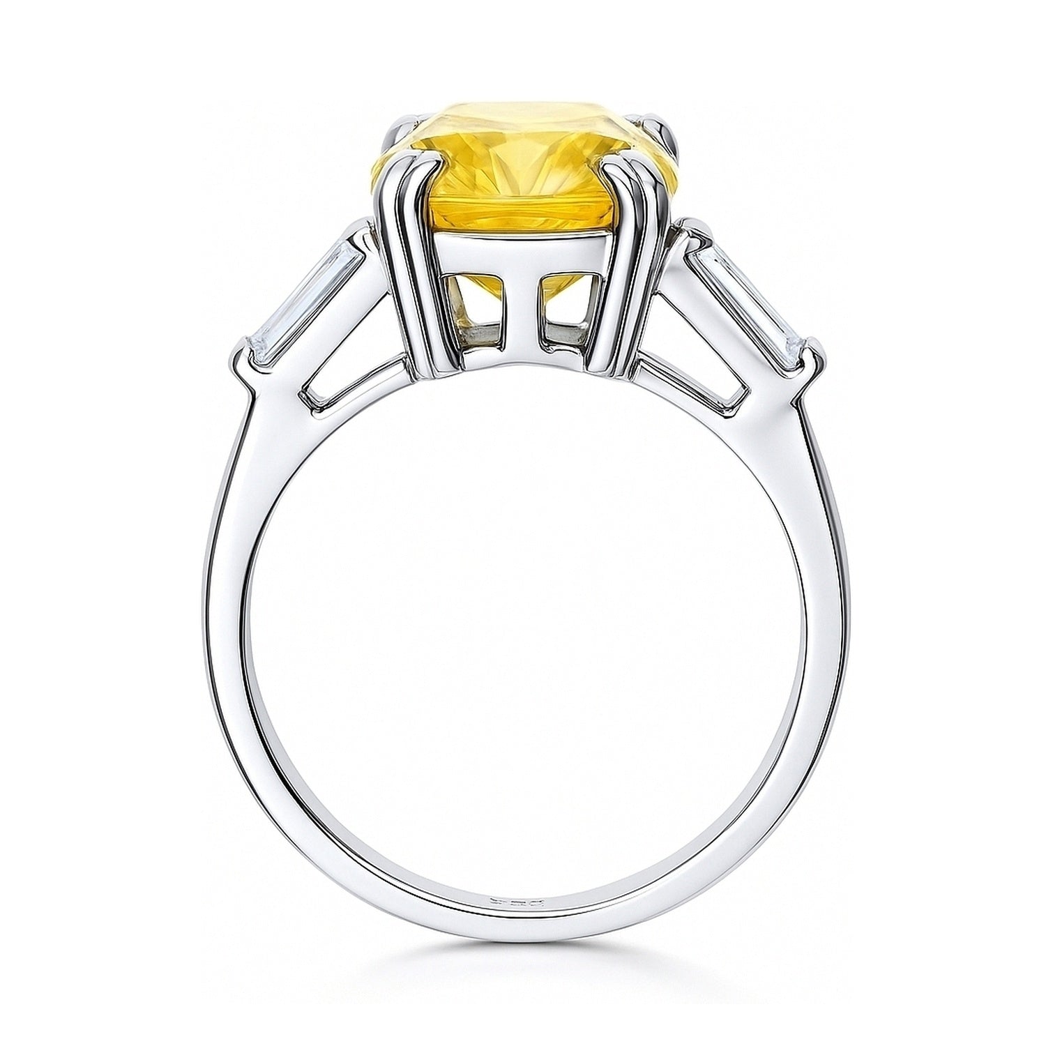 3-Stone 9ct Canary Yellow Cushion CZ Ring in Sterling Silver, 7 of 11