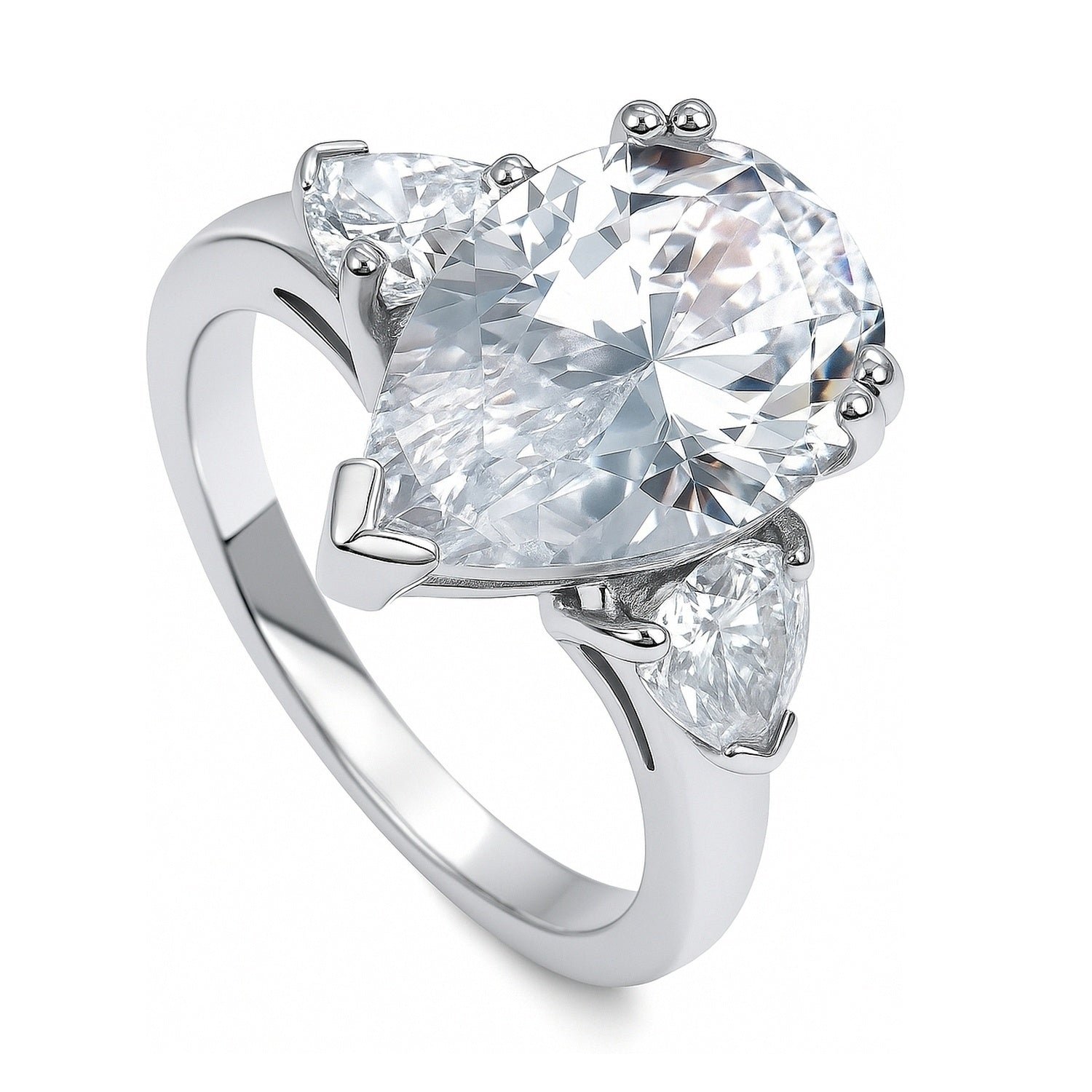 Sterling Silver 3-Stone 5.7ct Pear Cut CZ Engagement Ring – BERRICLE