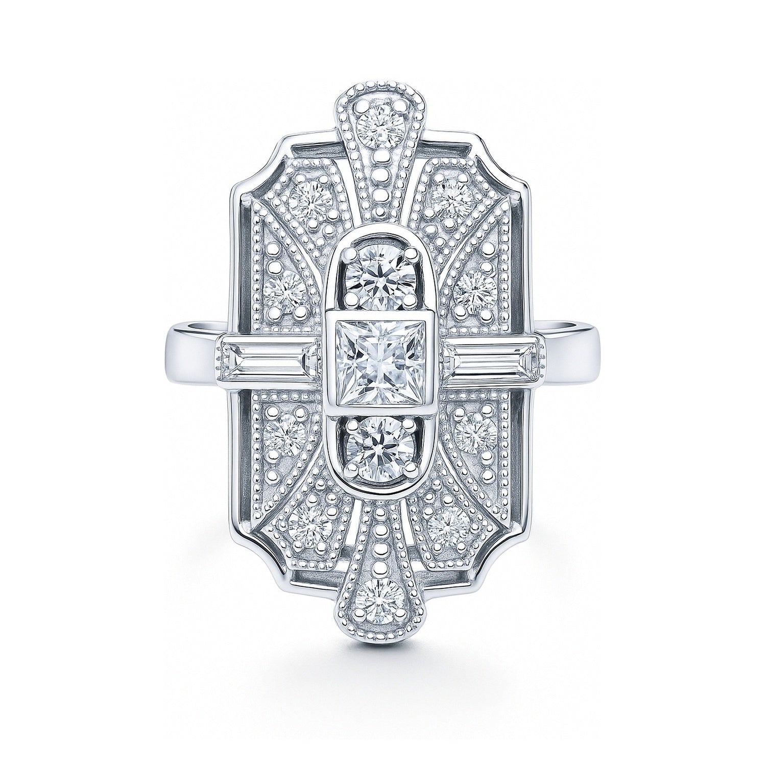 Art Deco Milgrain CZ Ring in Sterling Silver, 1 of 11