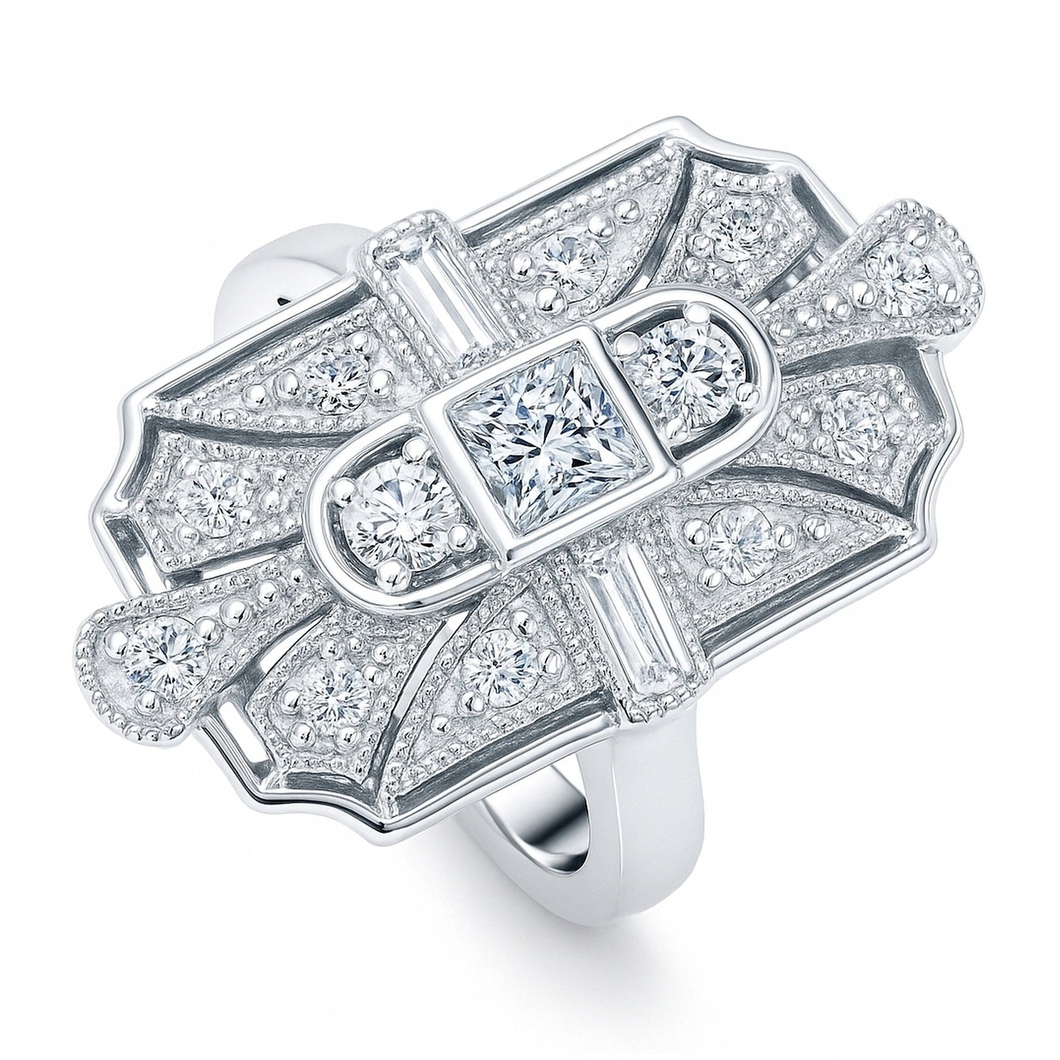 Art Deco Milgrain CZ Ring in Sterling Silver, 4 of 11