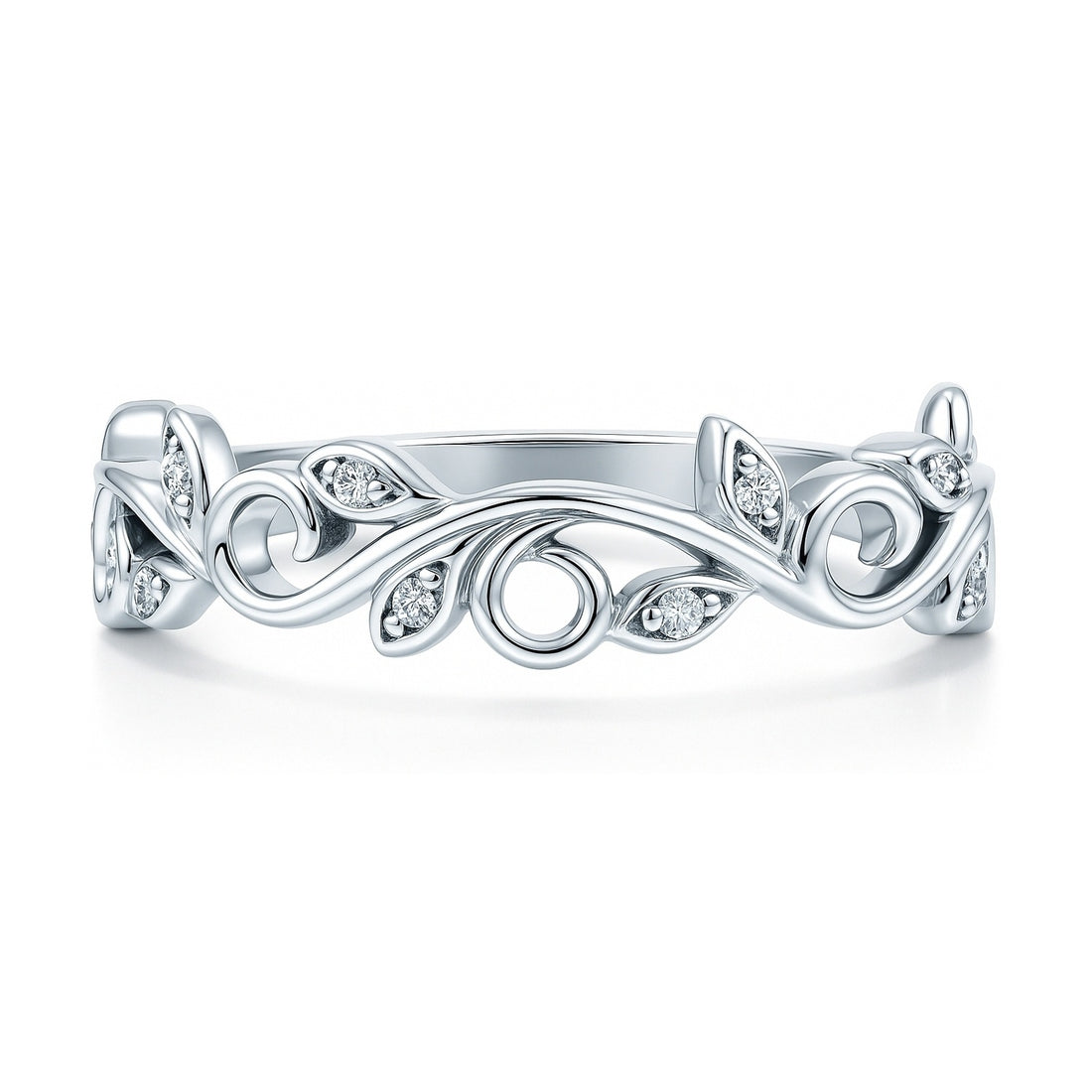 Leaf Filigree CZ Ring in Sterling Silver