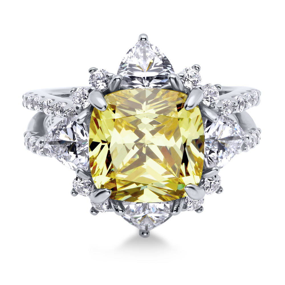 Halo Flower Canary Yellow CZ Split Shank Ring in Sterling Silver, 1 of 9